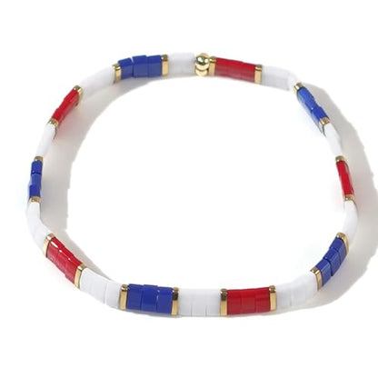 Candy Colorful Tila Flat Beads Bracelets for Women Trendy Unique Friendship Handmade Stackable Christmas Jewelry Gifts - color: red white blue