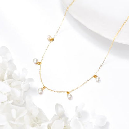 KECHO 14k Gold Pearl Necklace for Women, Freshwater Pearl Pendant Jewelry Wedding Anniversary Birthday Gifts for Her - style: F-Five Pearls Necklace