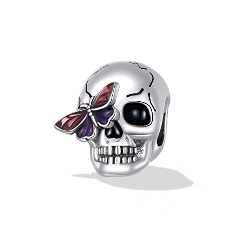 Animal Charms for Bracelets 925 Sterling Silver Bead Charms Bee Butterfly Fox Charm Fits Bracelets and Necklaces Cute Charms for Women - color: Skull