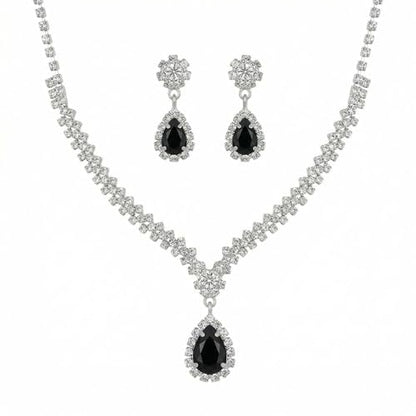 Wedding Jewelry Sets for Brides Rhinestone Necklace and Earring Set Bracelet Ring Gold Silver Prom Jewelry Sets Diamond Flower Teardrop Necklace for Women - color: Style4-Black