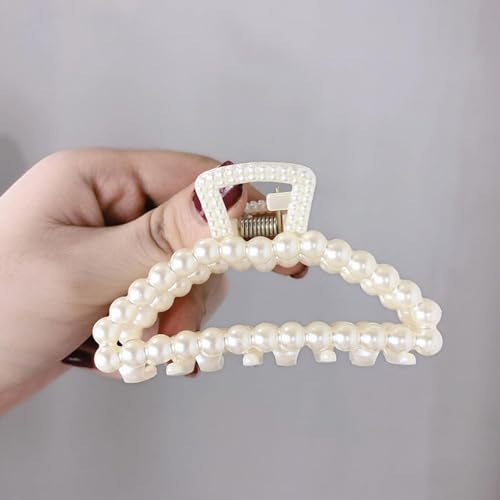 1Pc White Large Hair Clip for Thick Hair, Girls Claw,Big Hair Clips Hair Claws for Thin, Hair Claws Clips For Hair,Faux Pearl Claw Clips,Neutral Hair Clips Large Jaw Clip