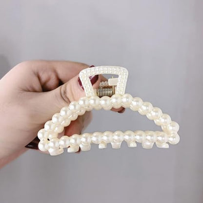 1Pc White Large Hair Clip for Thick Hair, Girls Claw,Big Hair Clips Hair Claws for Thin, Hair Claws Clips For Hair,Faux Pearl Claw Clips,Neutral Hair Clips Large Jaw Clip