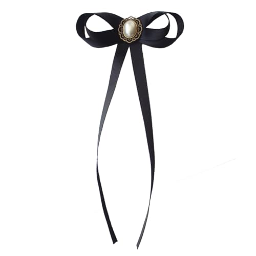 FASELE JKQBUX Women's Brooch Pin pearl Jk preppy style Pre Neck Tie Wedding Party Bow for Women Student Bow Tie accessory - color: Black