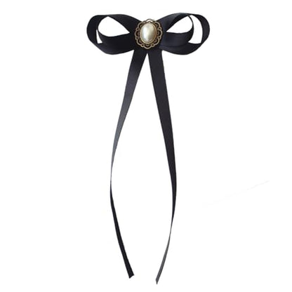 FASELE JKQBUX Women's Brooch Pin pearl Jk preppy style Pre Neck Tie Wedding Party Bow for Women Student Bow Tie accessory - color: Black