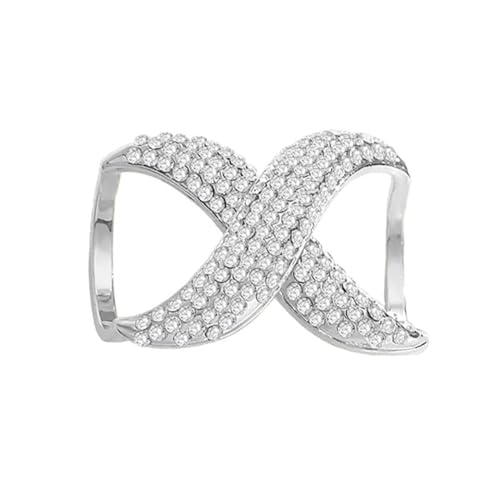 Rhinestone Infinity Silk Scarf Ring Brooch for Women Fashion Crystal X Chain Shawl Scarves Buckle Clip Brooches Dainty Dress Accessories Wedding Birthday Jewelry Gift - color: Silver