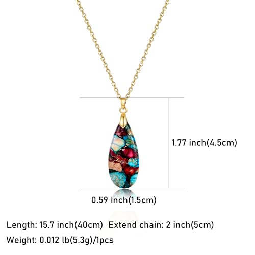 Joya Love 14K Gold Plated Healing Stone Teardrop Pendant Necklace for Women, Waterproof Stainless Steel Chain, Colorful Natural Stone Look, Boho Spiritual Jewelry Gift - color: Colorful -Gold-02
