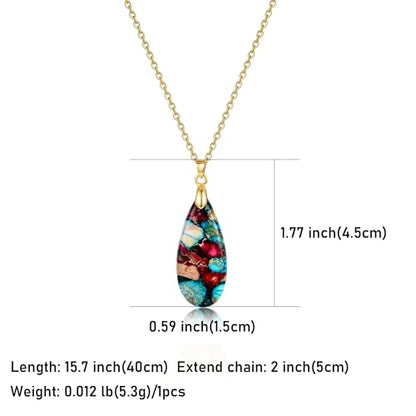 Joya Love 14K Gold Plated Healing Stone Teardrop Pendant Necklace for Women, Waterproof Stainless Steel Chain, Colorful Natural Stone Look, Boho Spiritual Jewelry Gift - color: Colorful -Gold-02