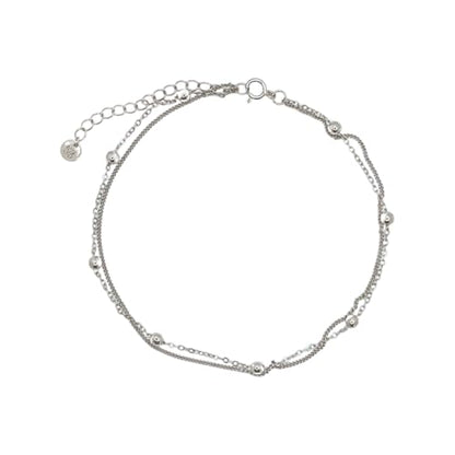 SVB 925 Sterling Silver Double-Strand Satellite Anklet – Adjustable, Hypoallergenic, Minimalist Jewelry for Women