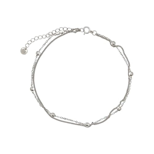 SVB 925 Sterling Silver Double-Strand Satellite Anklet – Adjustable, Hypoallergenic, Minimalist Jewelry for Women