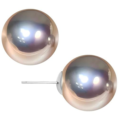 Grey Faux Pearl Stud Earrings, S925 Silver Posts Hypoallergenic for Women - color: Silvery Grey, size: 12mm