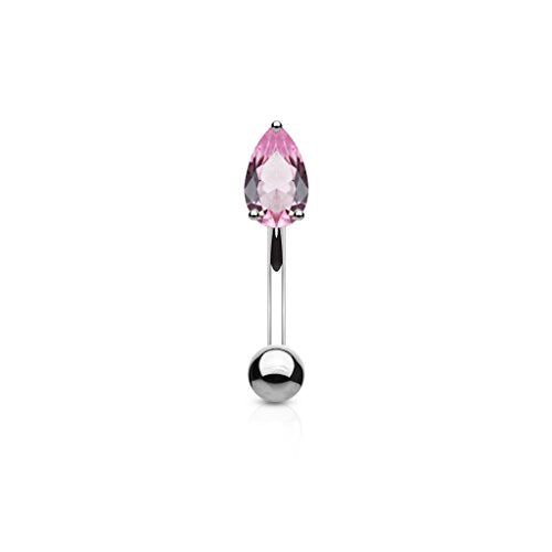 Pierced Owl - 16GA 316L Surgical Steel Prong Set CZ Crystal Teardrop Eyebrow Curved Barbell - style: Silver Tone/Pink