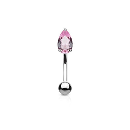 Pierced Owl - 16GA 316L Surgical Steel Prong Set CZ Crystal Teardrop Eyebrow Curved Barbell - style: Silver Tone/Pink
