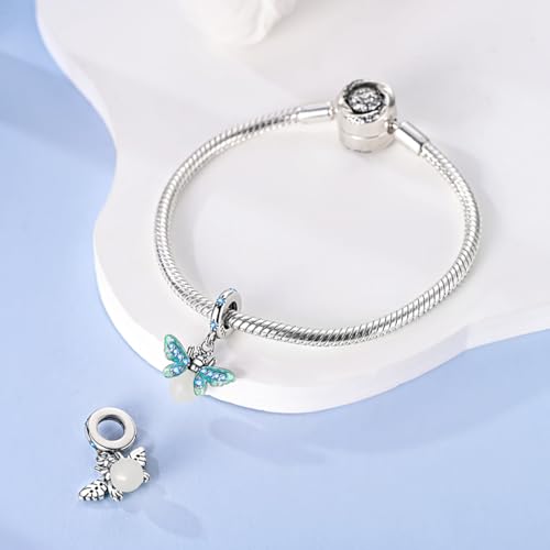 LNQOBU 925 Sterling Silver Charms Color-changing Chameleon Dangle Charm Beads Glow in the Dark Charme fits Pandora Bracelets and Necklace Jewelry Gift for Women - style: Blue Firefly Charm