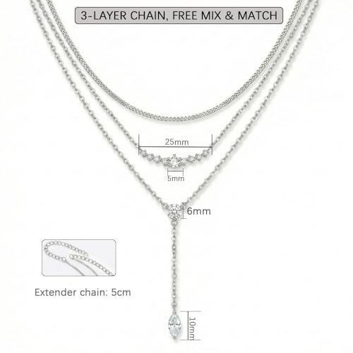 14k Gold Plated Layered Cubic Zirconia Pendant Necklace for Women | Gold Plated Clover Necklaces Stackable Dainty Cubic Zirconia Pendant Necklace，Mother's Day, Thanksgiving Jewelry Trendy gifts - color: silvery, style: Style4