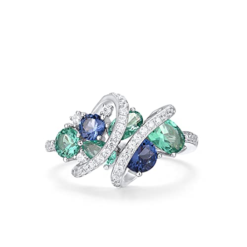 Santuzza 925 Sterling Silver Twist Ring White Cubic Zirconia Rings - color: [B]Blue