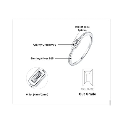 JewelryPalace Princess Emerald Cut CZ Stackable Wedding Ring Eternity Bands for Women, Cubic Zirconia 925 Sterling Silver 14k Yellow Rose Gold Plated Promise Ring for Her, 4pc Anniversary Ring Sets - color: P-1Pc-Emerald Cut-Sterling Silver