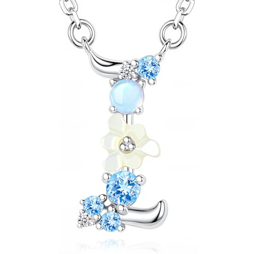 VIKI LYNN Initial Necklace for Women 925 Sterling Silver Initial A to Z Letter Pendant Necklace with Blue Flower Cubic Zirconia Birthday Engagement Gift for Women,Mom, Couple - style: Letter I