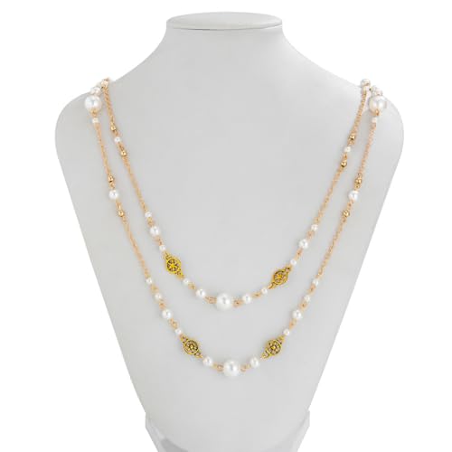 Long Chain Necklaces for Women Pearl Necklaces for Women Long Necklace Dainty Layered Pearl Necklace Statement Sweater Strand Chain Jewelry - color: Golden color