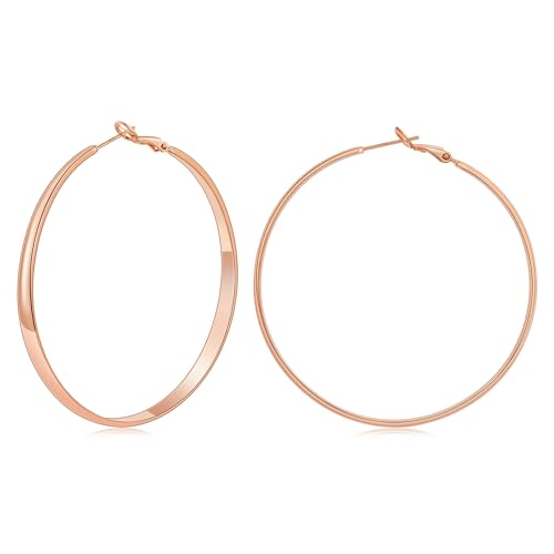 Gacimy 5mm Wide Gold Hoop Earrings for Women, 14K Gold Plated Hoops with 925 Sterling Silver Post, Hypoallergenic Earrings for Women - color: Rose Gold, size: 60mm