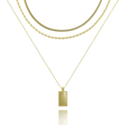 Layered Necklaces for Women | 14K Gold Plated Stackable Choker Necklace Set - Dainty Jewelry Gift - style: 3PCS-Gold Square layered necklaces