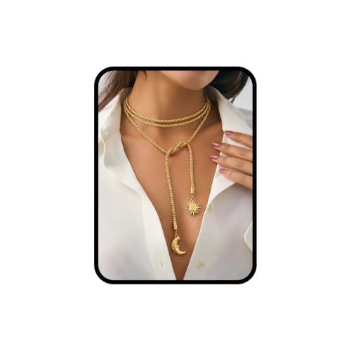 Green Beaded Lariat Necklace with Baroque Pearl Drops – Adjustable Wrap Y Style Jewelry, Beach and Bohemian Outfit Accessory for Women - color: Vintage Gold SS Sun