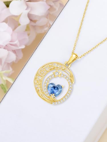 Midari 18K Yellow Gold Sun Moon Star Pendant Rose Flower Necklaces I Love You Forever Sun Moon Jewelry Gift for Mother Women - color: 12-Dec-Topaz, style: Moon&Star