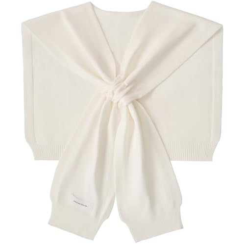 WaJuemy Women's Sweater Shawl Wraps Sleeves Knitted Collar Sweater Scarf Top Casual Lightweight Shoulder Cape Accessories - color: 02 White X