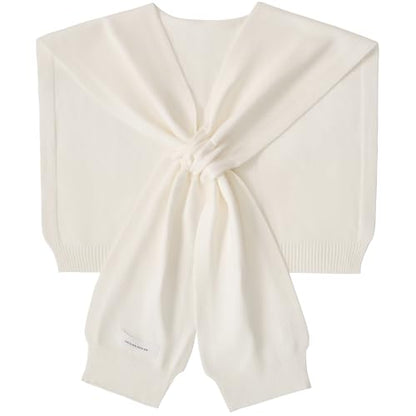 WaJuemy Women's Sweater Shawl Wraps Sleeves Knitted Collar Sweater Scarf Top Casual Lightweight Shoulder Cape Accessories - color: 02 White X