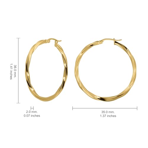 Hoops & Loops 925 Sterling Silver Twisted Hoop Earrings for Women - Hypoallergenic 14K Gold, Rose Gold, Black Flash Plated 2mm Thin Twist Design Round Click-Top Hoops, 15/20/25/30/35/40/50/60mm - color: Gold-35mm (1.38 inch)