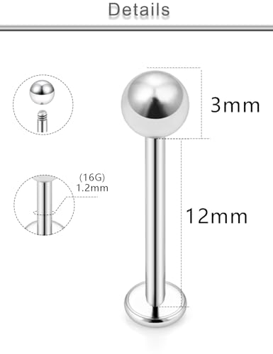 20G 18G 16G 14G 12G Lip Labret Monroe Medusa Nose Rings Stud 316L Surgical Steel Tragus Helix Cartilage Earring Tongue Cheek Piercing Jewelry Bars 6mm 8mm 10mm 12mm 14mm 16mm 19mm 18PCS - color: Silver, size: 16G - 12mm
