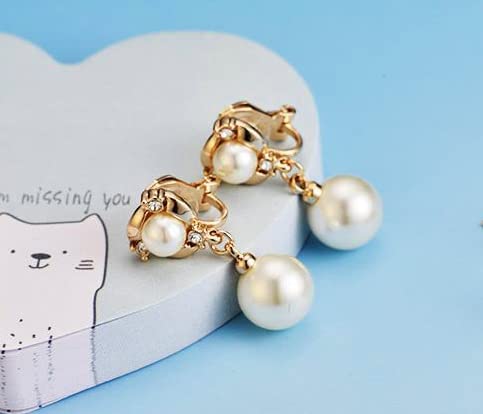 Clip On Earring For Women Pearl Non Pierced Clip Earrings - color: gold clip-on
