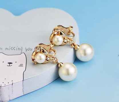 Clip On Earring For Women Pearl Non Pierced Clip Earrings - color: gold clip-on