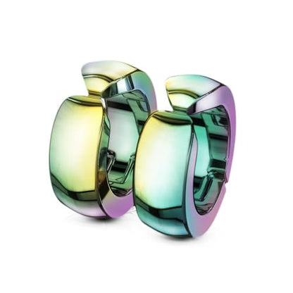 Aloha Earrings Domed Cuff Clip On Non-Piercing Huggie Hoop Earrings - style: Rainbow