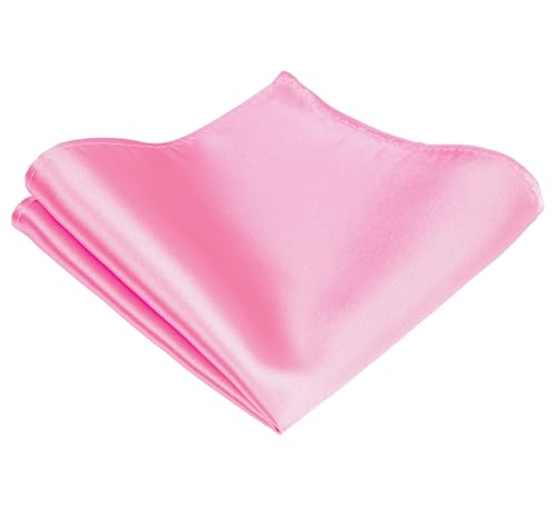 TIE G Solid Satin Woven dyed Color Formal Black Necktie and Pocket Square Sets in Gift Box - color: Hot Pink
