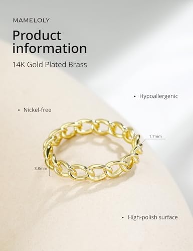 Mameloly 3.8mm 14K Gold Plated Wedding Bands for Women Stackable Open Chain Link Promise Engagement Rings Size 4-12 - color: Brass-Gold