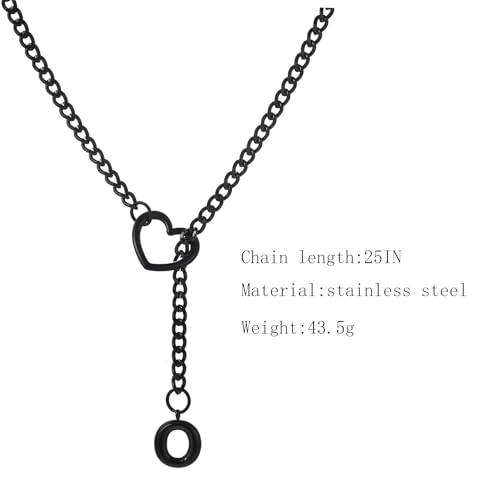 sroyte Black Heart Slip Chain Initial Necklaces for Women,Stainless Steel O-Ring Adjustable Lariat Heart Y-Necklace,Punk Gothic Cuban Collar Choker Necklace for women - color: Black O