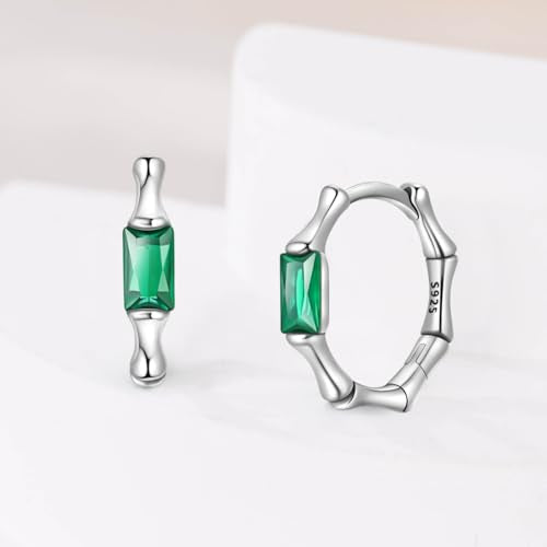 925 Sterling Silver Huggie Hoop Earrings for Women with 5A Cubic Zirconia Jewelry Birthday Gift - style: Green gemstone