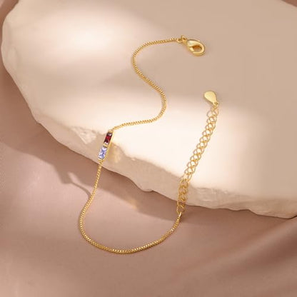 Sterling Silver Personalized 1-6 Birthstone Bracelet for Women Mothers Day Bracelet for Mom Daughter Custom Dainty Jewelry for Christmas Birthday Gift Ideas - style: Gold-2 stones