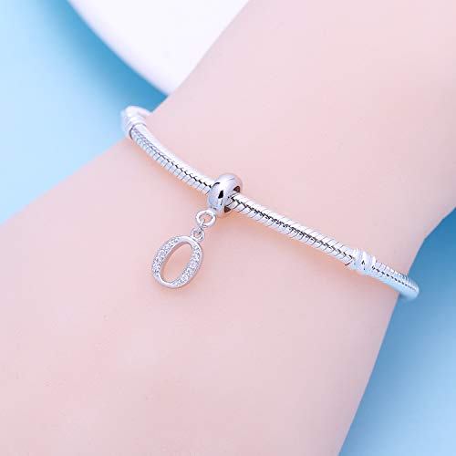 925 Sterling Silver Charms Alphabet Beads fit Pandora Charm Bracelets A-Z Letter Initial Spacer Dangle Clear CZ Stone Authentic for Snake Chain Bracelets - color: O