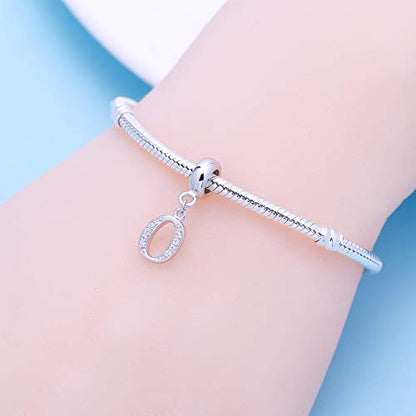 925 Sterling Silver Charms Alphabet Beads fit Pandora Charm Bracelets A-Z Letter Initial Spacer Dangle Clear CZ Stone Authentic for Snake Chain Bracelets - color: O