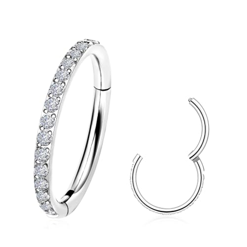 20G 18G 16G Titanium Hoop Nose Ring, Hinged Silver Gold Cartilage Hoop Earrings for Women, Clear CZ Conch Tragus Helix Earrings Septum Nose Piercing Jewelry 6/8/10mm - color: Sliver, size: 16g-8mm