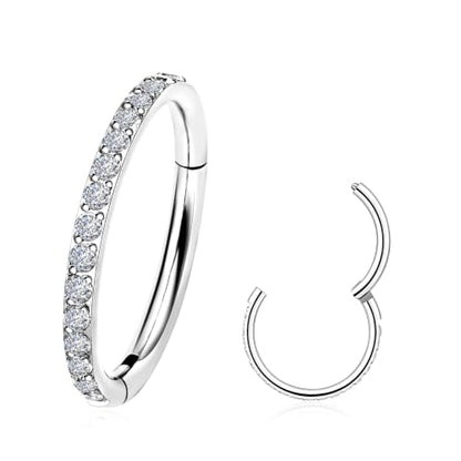 20G 18G 16G Titanium Hoop Nose Ring, Hinged Silver Gold Cartilage Hoop Earrings for Women, Clear CZ Conch Tragus Helix Earrings Septum Nose Piercing Jewelry 6/8/10mm - color: Sliver, size: 20g-10mm