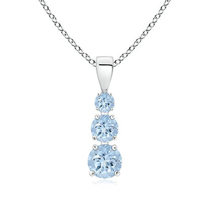 Angara Natural Aquamarine Pendant for Women | Graduated Round Aquamarine Three Stone Pendant in 14K Solid Gold/Silver/Platinum With 18" Chain | March Birthday, Anniversary, Gemstone Jewelry Gift