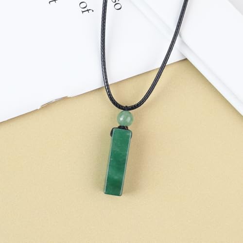 weryerker Natural Gemstone Pendant Necklace for Men, Healing Crystal Pendant, Cuboid Amulet Pendant with Adjustable Wax Rope - color: Green Aventurine