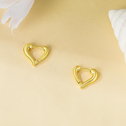 Heart Shaped Hoop Earrings for Women | 14k Gold Silver Plated, Small Heart Earring, Huggie Hoops, Lightweight, Jewelry Gifts - color: 01Heart-Gold
