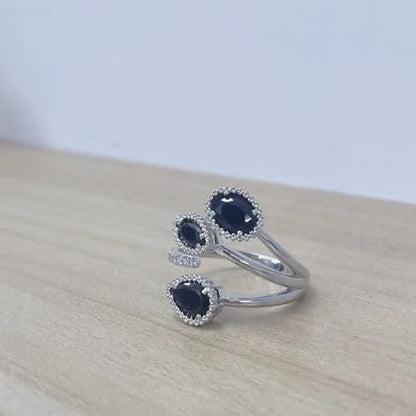 Kokoma Shiny Diamond Teardrop Open Statement Ring for Women Girls Rhinestone CZ Crystal Leaf Climber Wrap Finger Band Engagement Promise Rings Bands Fashion Jewelry Gifts for Mother's Day - color: Black