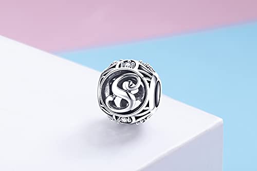 Letter Charms 925 Sterling Silver Initial A-Z Bead Charms | For Bracelets Necklaces, Hypoallergenic,Cubic Zirconia Alphabet Beads, Personalized Gifts for Women - color: S