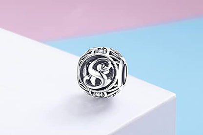 Letter Charms 925 Sterling Silver Initial A-Z Bead Charms | For Bracelets Necklaces, Hypoallergenic,Cubic Zirconia Alphabet Beads, Personalized Gifts for Women - color: S