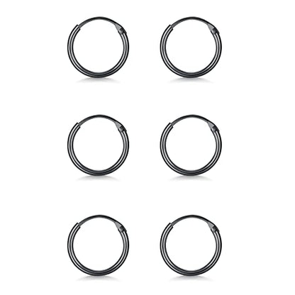 EPIRORA Sterling Silver Hoop Earrings for Women Men, Hypoallergenic Cartilage Earring Endless Small Hoop Earrings Set, 3 Pairs Tragus Earrings (8mm/10mm/12mm) - style: 8# 3 Pairs(8mm*3)-Black