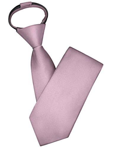 Branduce 3.15"（8cm） Mens Solid Satin Tie Pre-tied Adjustable Zipper Necktie for Business and Wedding - color: Dusty Rose